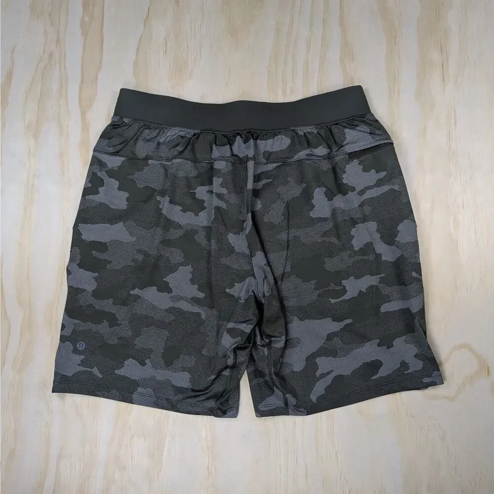 Lululemon Men's XL Pace Breaker Lined Short Green Camo Athletic Gym Zip Pocket